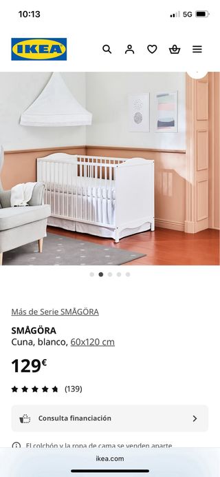 Cuna SMÅGÖRA IKEA blanca 60x120 cm