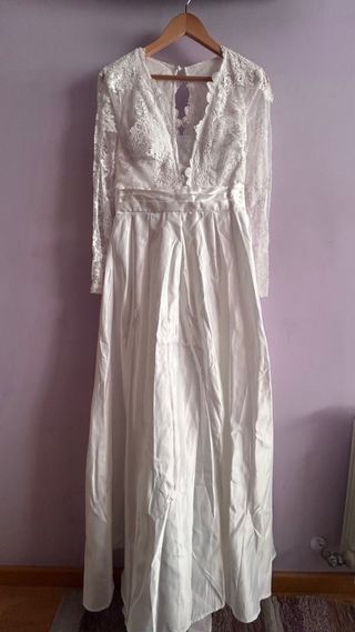 Vestido de Novia Encaje y Satén Blanco