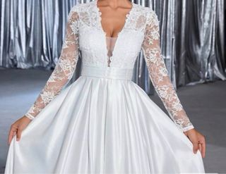 Vestido de Novia Encaje y Satén Blanco