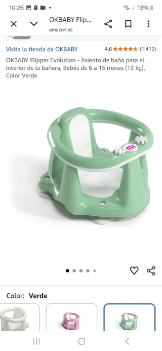Asiento Bañera OKBABY Flipper Evolution Verde mint