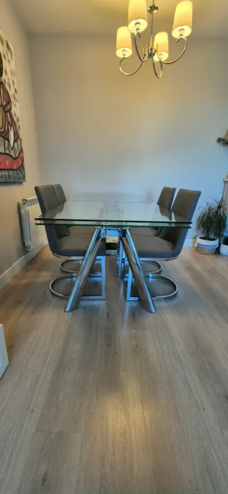 Mesa de cristal y acero extensible 160-200 cm