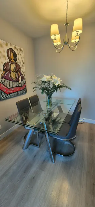 Mesa de cristal y acero extensible 160-200 cm