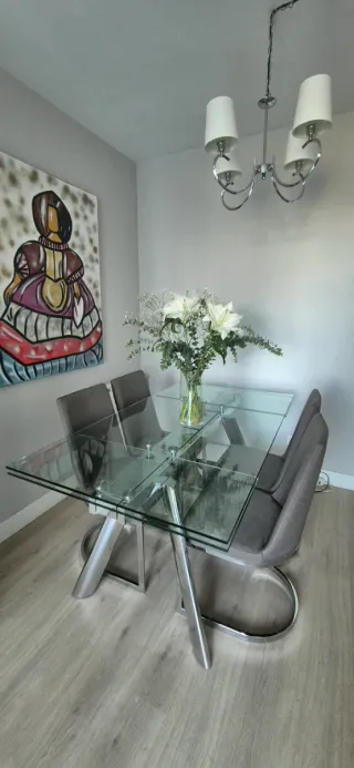 Mesa de cristal y acero extensible 160-200 cm