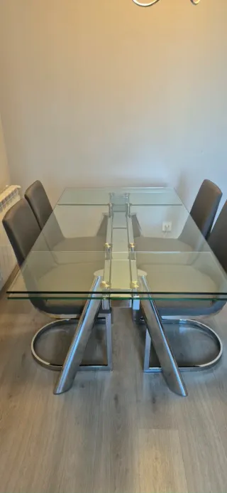 Mesa de cristal y acero extensible 160-200 cm