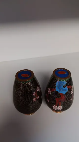 Coppia Vasetti Cloisonné Fiori Ciliegio