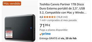 Disco Duro Externo Toshiba Canvio 1TB