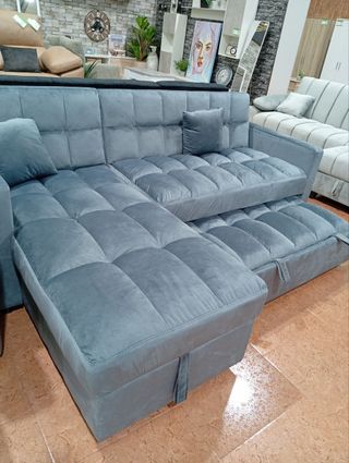 Sofá Cama Chaise Longue con Arcón Gris