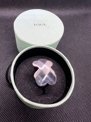 Anillo Tous Oso Plata y Silicona Negra 17mm