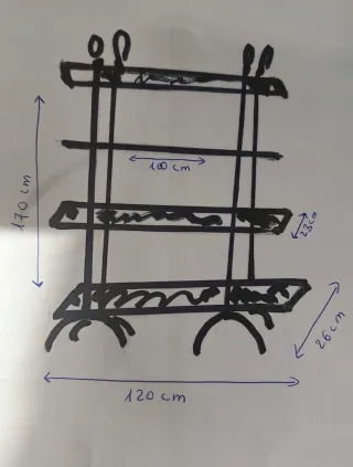 Scaffale in ferro battuto e legno