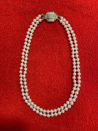 Collana 2 fili perle bianche con chiusura oro