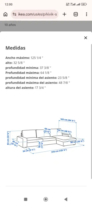 Sofá IKEA KIVIK modular gris claro