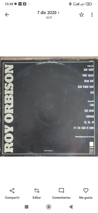 LP Roy Orbison Live - All his greatest hits