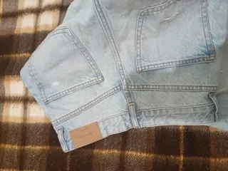 Pantalón Bershka Tiro Alto Denim Azul Roto