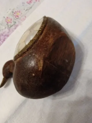 Antica papera portafortuna legno madreperla ottone