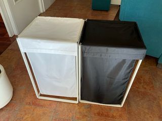 Cestos Ropa Sucia Tela y Metal (Blanco y Negro)