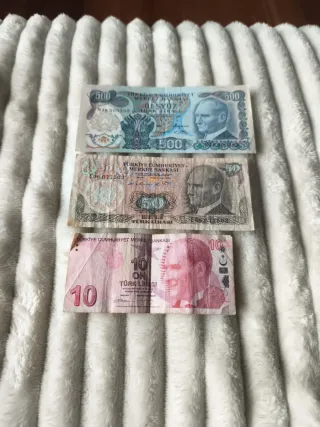 Lote 3 Billetes Antiguos Turquía (500, 50, 10 Lira