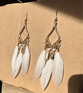 Pendientes Boho Étnicos Pluma Blanca