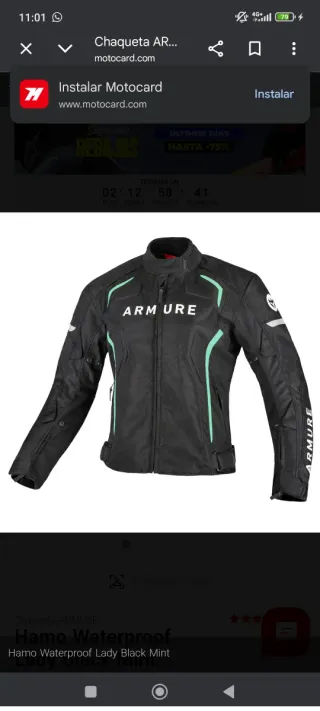 Chaqueta moto Hamo Waterproof Lady ARMURE Negra/ve