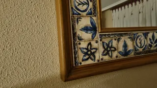 Espejo Madera y Cerámica Azul y Marrón