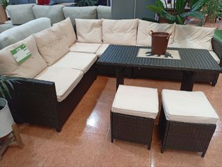 Conjunto Terraza Ratán Beige y Marrón