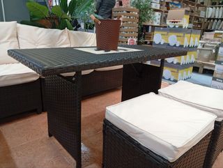 Conjunto Terraza Ratán Beige y Marrón