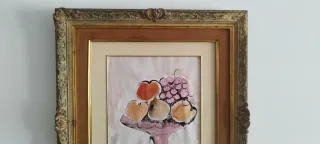 Cuadro bodegón de frutas, cubismo R. Ruiz.1989