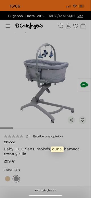 MiniCuna bebé marca chicco hug 4 en 1. Evolutivo.