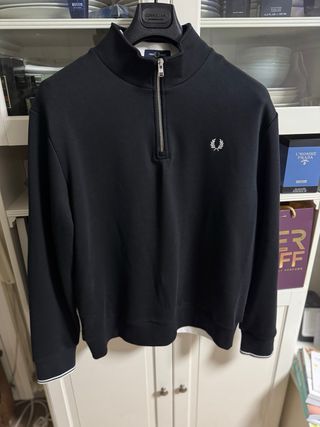 Sudadera Fred Perry Negra Media Cremallera