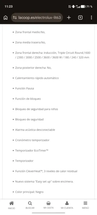 Placa Inducción Electrolux LIT6340CK