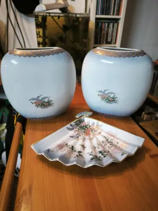 Conjunto Porcelana Jarrón Abanico
