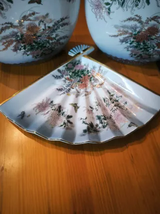 Conjunto Porcelana Jarrón Abanico