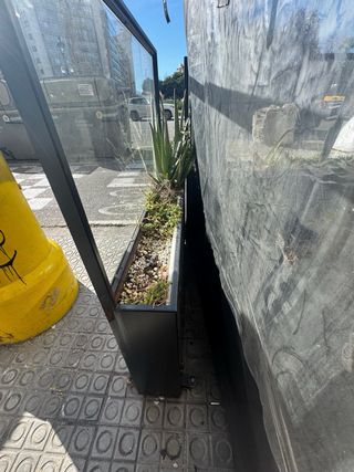 Sombrillas para terraza de bar con macetas