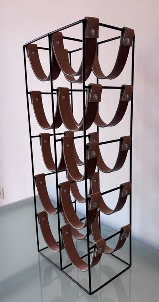 Botellero Negro y Marrón Cuero y Metal