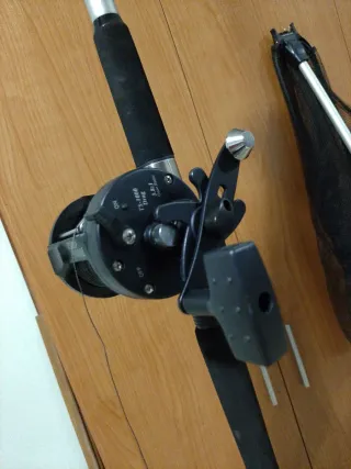 Caña de pescar con carrete y red