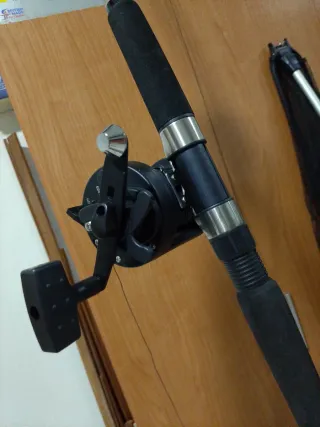 Caña de pescar con carrete y red