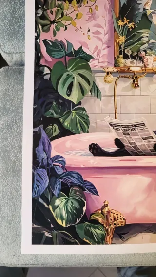 Poster A3 Gatto Nero Bagno Piante