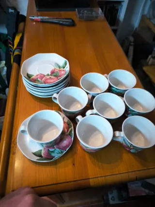 Juego tazas de té con platos porcelana pontesa