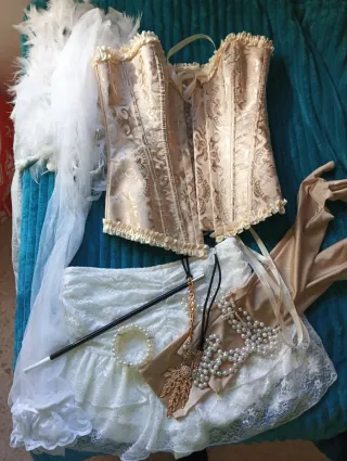 Disfraz Corsé Beige y Blanco Talla Única