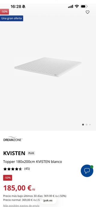 Topper 180x200cm vitroelástico