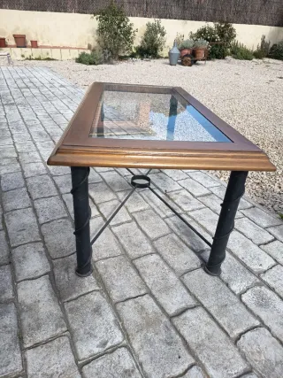 Mesa de centro cristal y madera