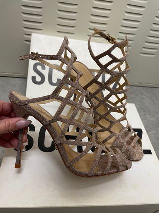 Sandalias Schutz Talla 39 Doradas Purpurina
