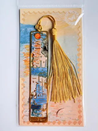 Segnalibro metallizzato con nappa dorata