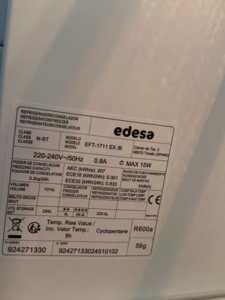 Frigorífico Congelador Edesa Casi Nuevo