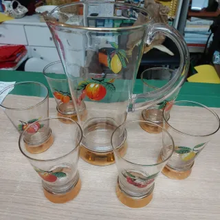 Brocca e 6 Bicchieri Vetro Frutta Anni '50