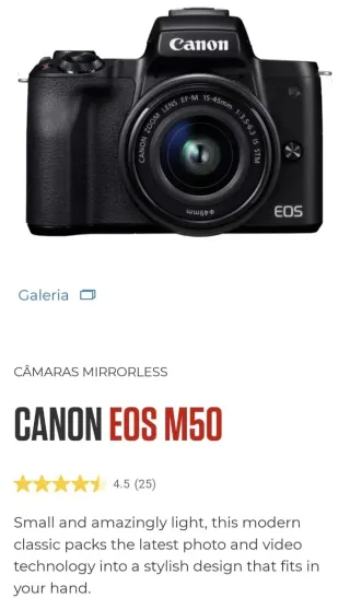 Canon EOS M50 Mirrorless como nova