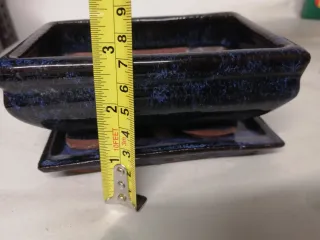 Vaso bonsai in ceramica e terracotta con piattino