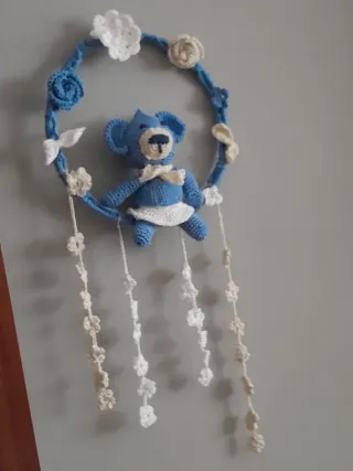Móvil Cuna Oso Azul Hecho a Mano
