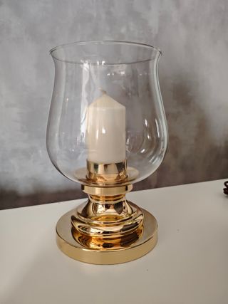 Portavelas cristal y metal dorado