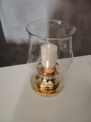 Portavelas cristal y metal dorado