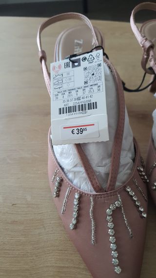 Zapatos Zara Talla 39 Rosa Pedrería Nuevos